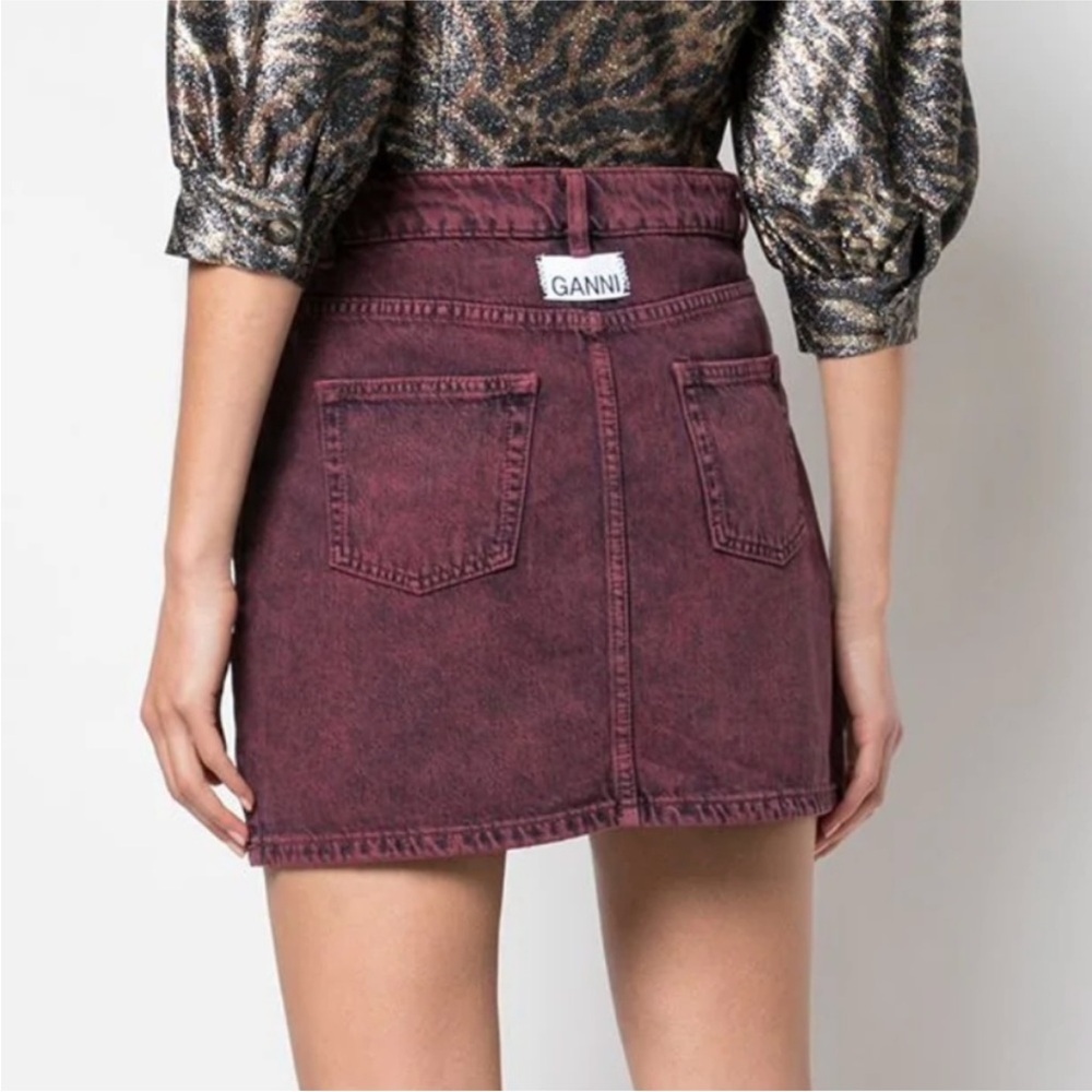 Ganni Colored Washed Denim Mini Skirt red/maroon  EUC